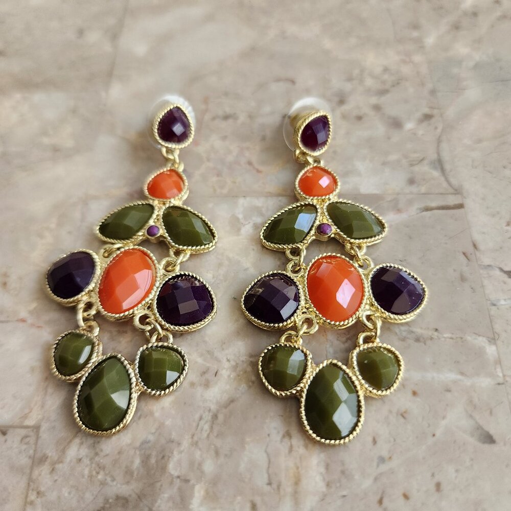 Stony Chandelier Style Multi-Colored Fashion Earrings